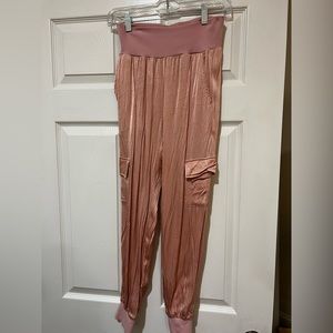 Light pink silk joggers